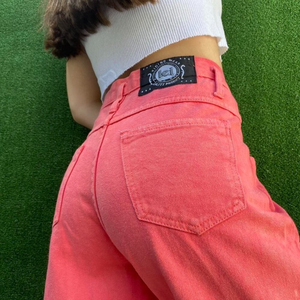Vintage 80s Salmon Pink High Waisted L.e.i. Jeans Low-cut Front Pockets 28"